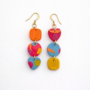 Colorful Asymmetrical Polymer Clay Earrings – Bold Modern Art Dangles